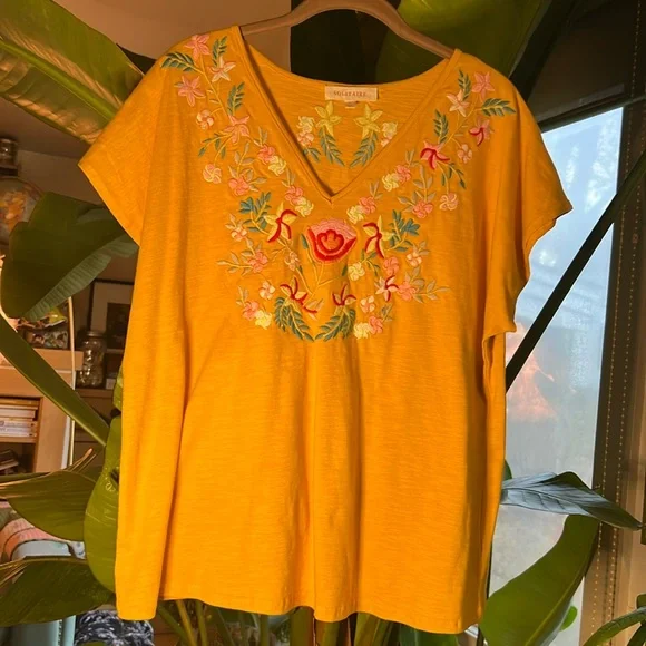 Embroidered V-neck Tee, large - Picture 1 of 9